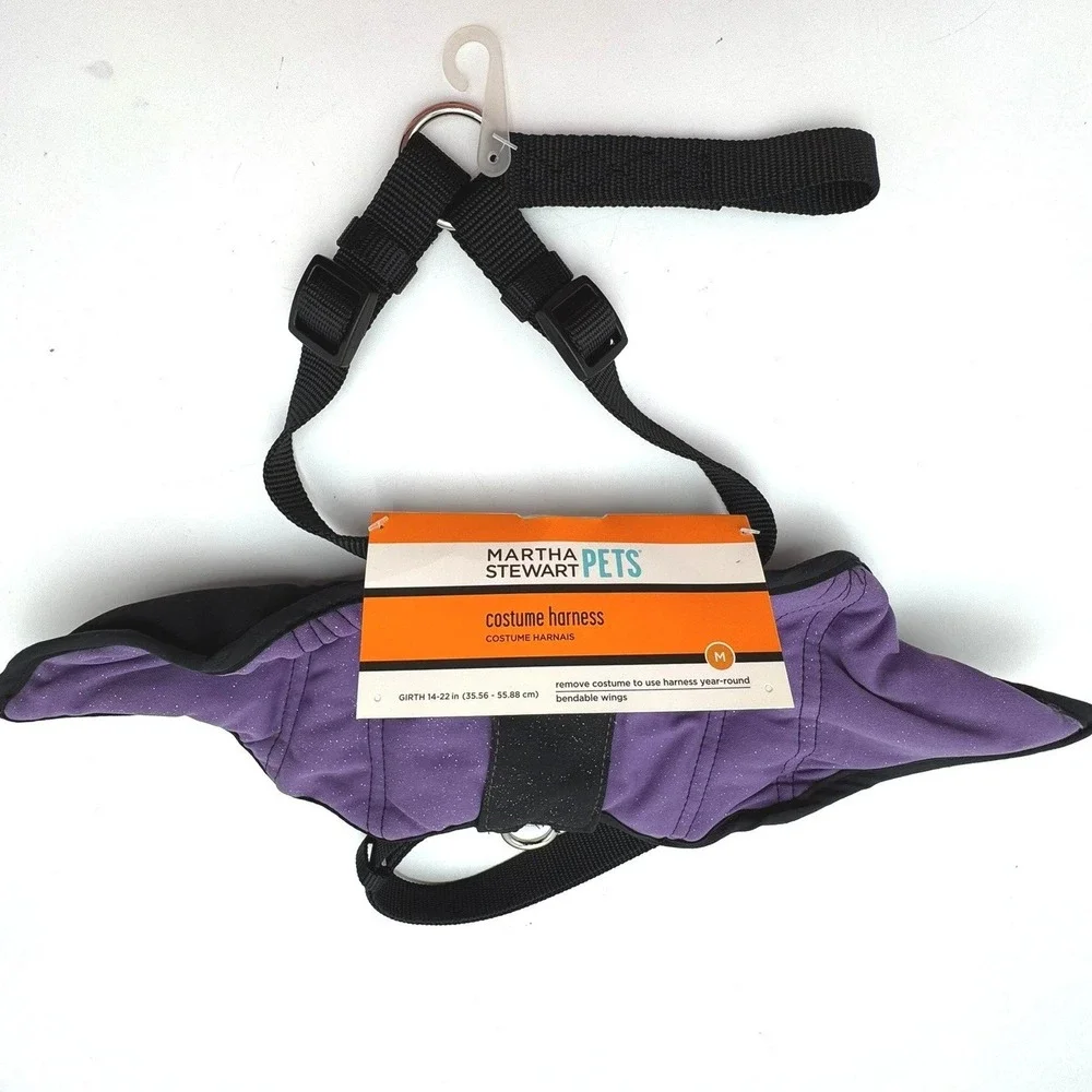 MARTHA STEWART Pets Purple Bat Wing Costume‎ Harness Medium Bendable Wings Dog